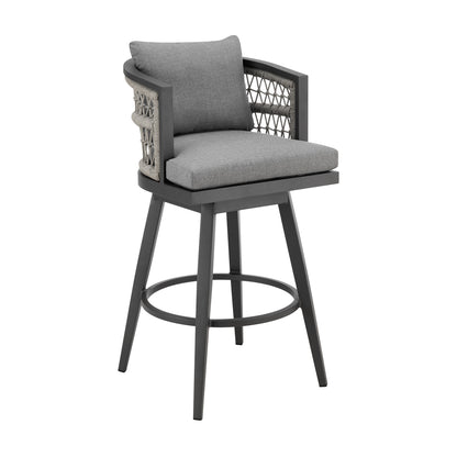 37" Gray Metal Swivel Outdoor Counter Height Bar chair with Footrest