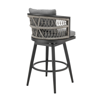 37" Gray Metal Swivel Outdoor Counter Height Bar chair with Footrest