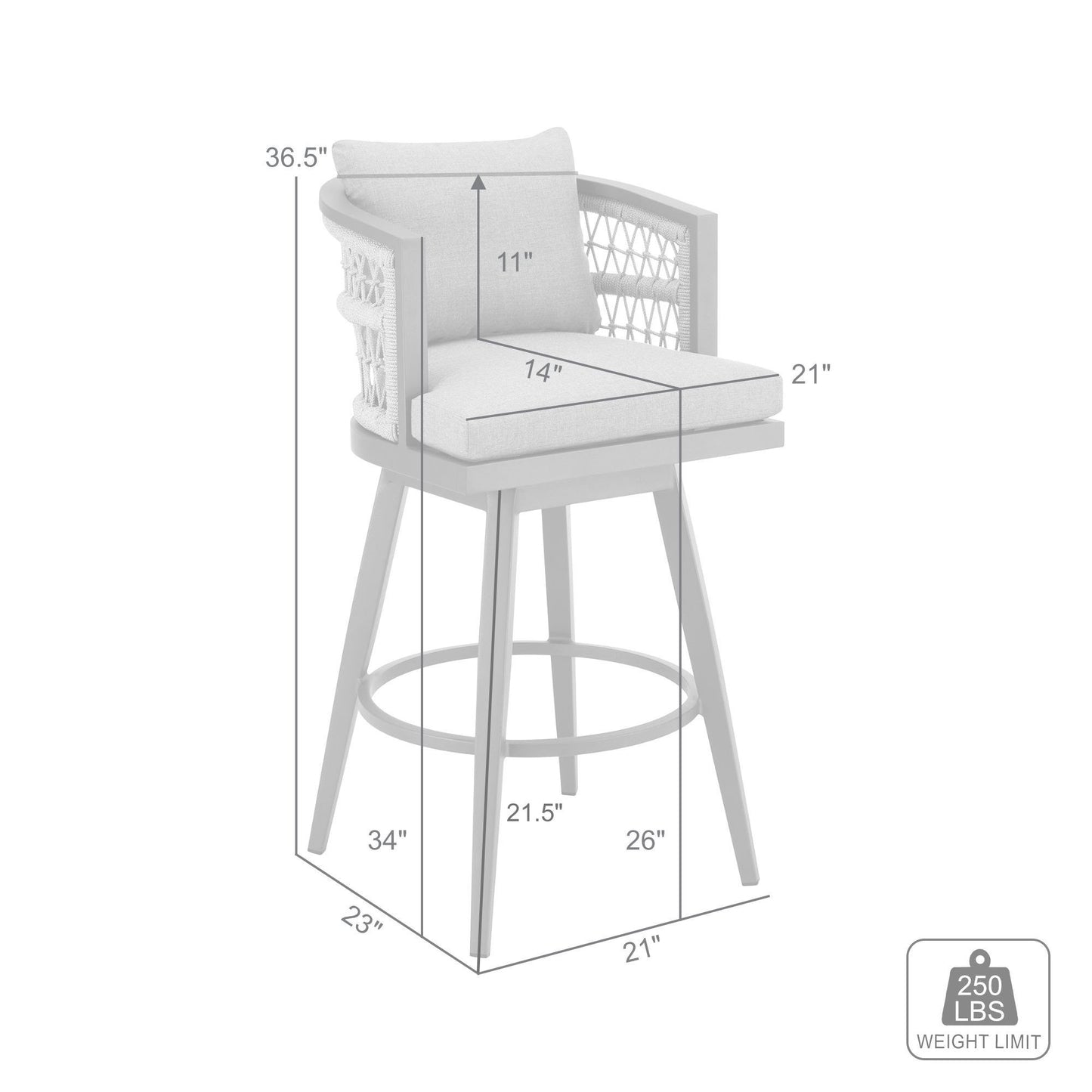 37" Gray Metal Swivel Outdoor Counter Height Bar chair with Footrest