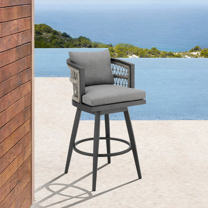 40" Gray Metal Swivel Outdoor Bar Height chair with Footrest