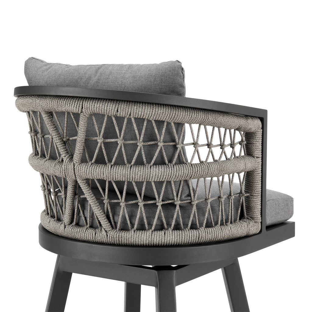 40" Gray Metal Swivel Outdoor Bar Height chair with Footrest