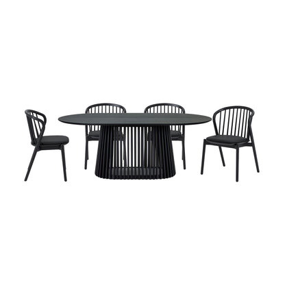 Five Piece Black Oval Dining Set with Four Chairs