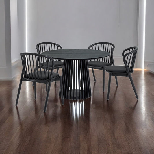 Five Piece Black Round Dining Set with Four Chairs