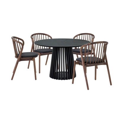 Five Piece Black Round Dining Set with Four Chairs