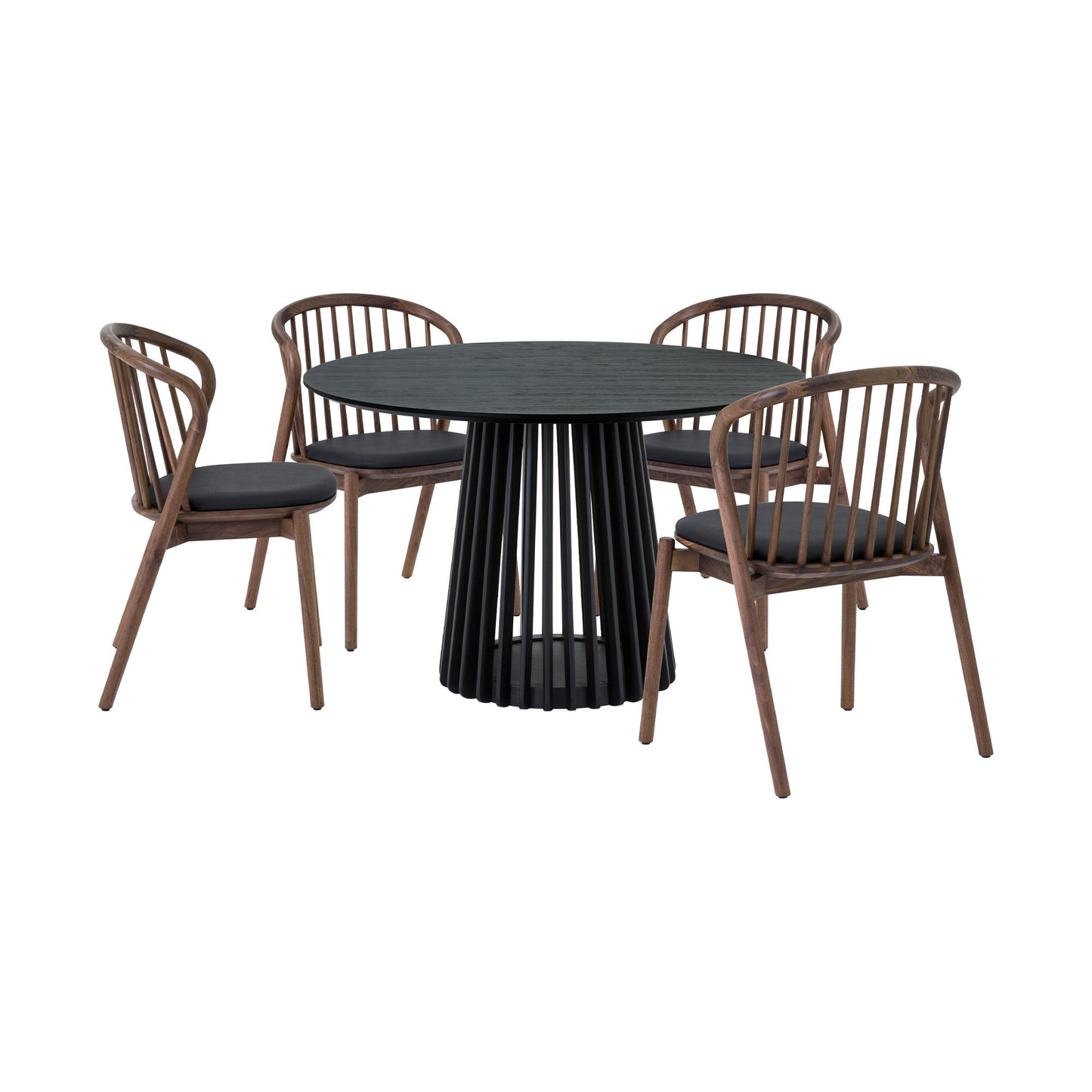 Five Piece Black Round Dining Set with Four Chairs