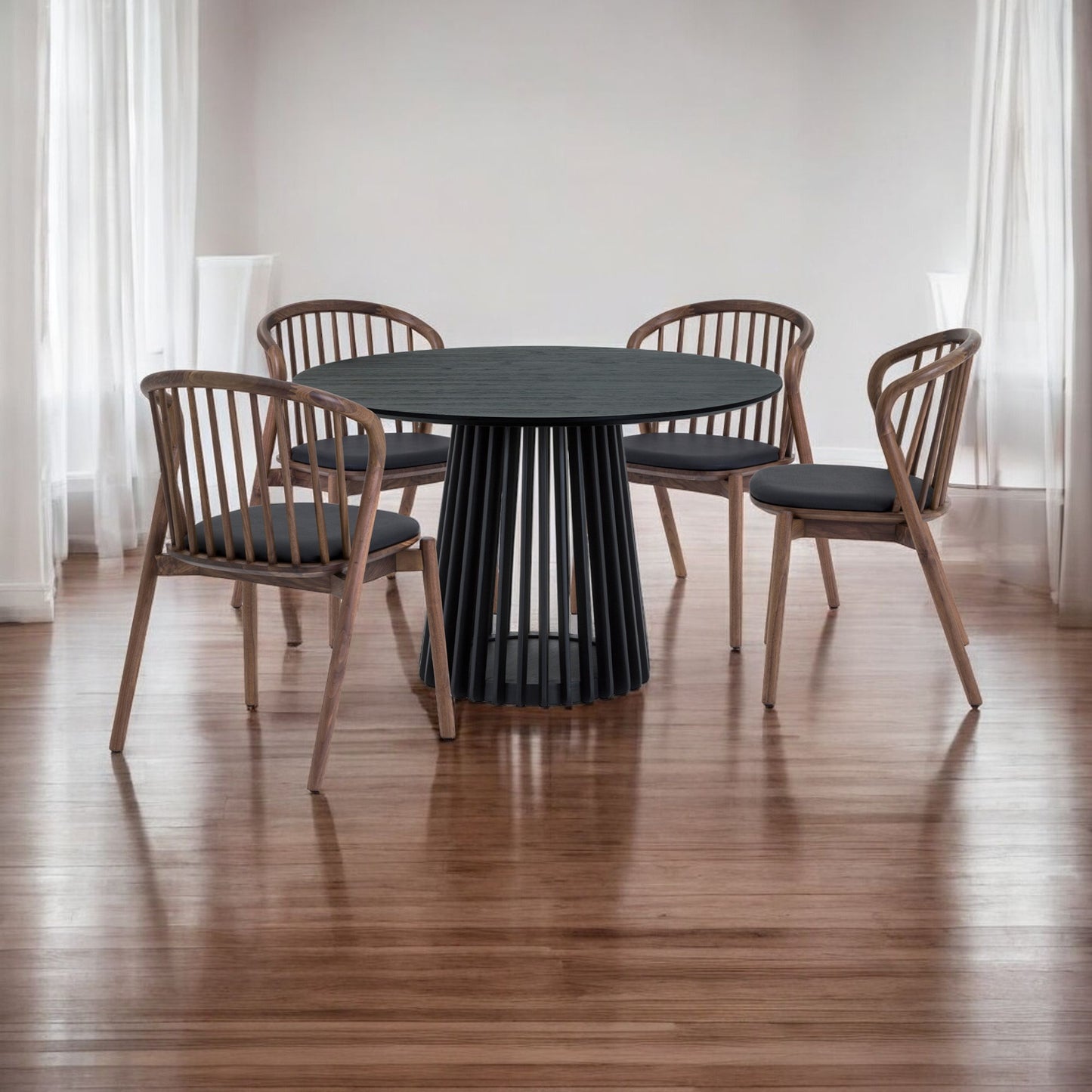 Five Piece Black Round Dining Set with Four Chairs