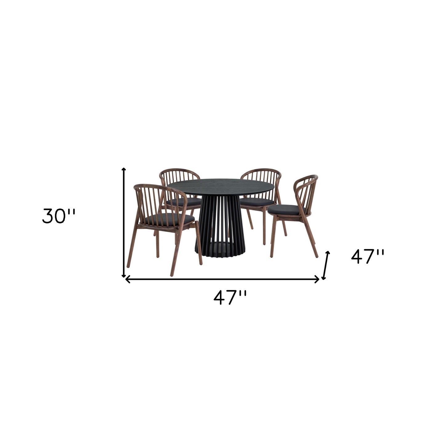 Five Piece Black Round Dining Set with Four Chairs