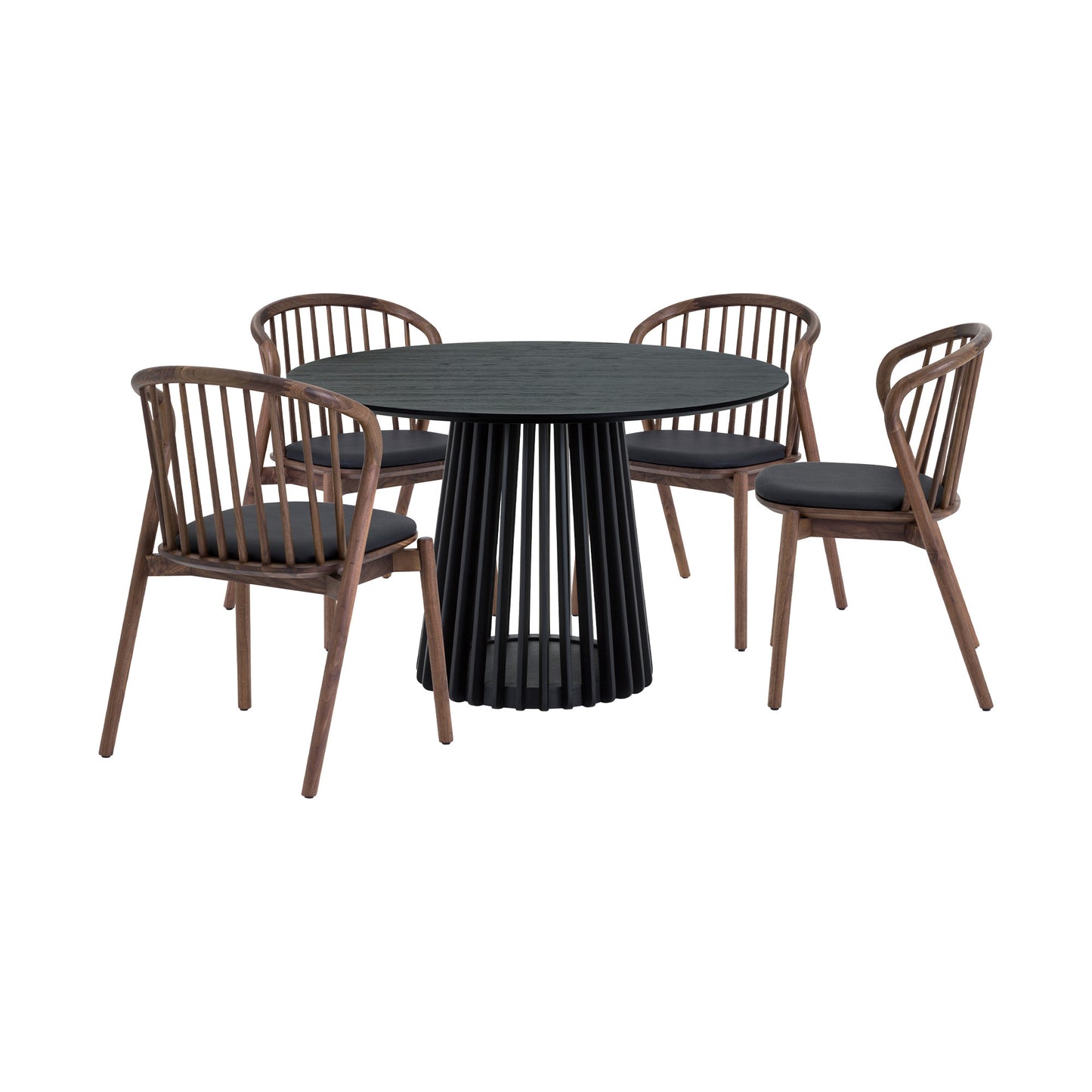 Five Piece Black Round Dining Set with Four Chairs