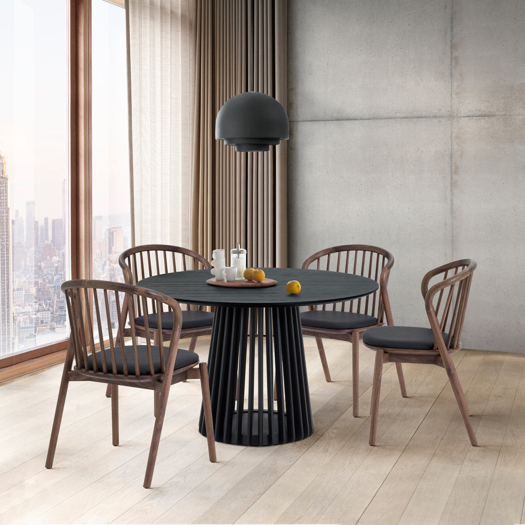 Five Piece Black Round Dining Set with Four Chairs