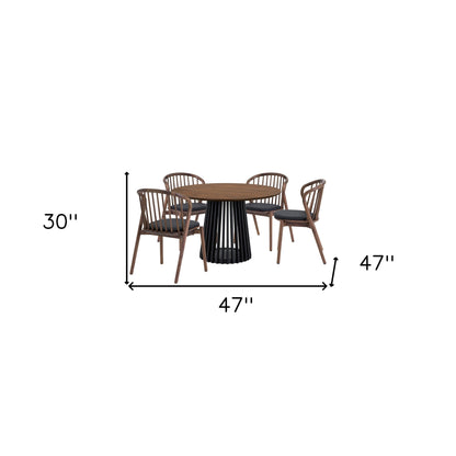 Five Piece Brown and Black Round Dining Set with Four Chairs