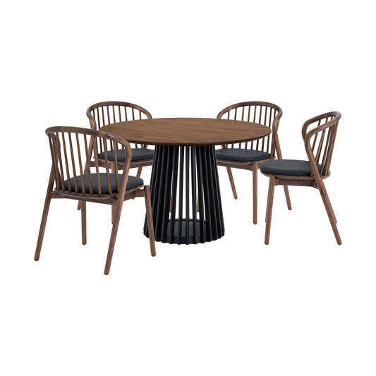 Five Piece Brown and Black Round Dining Set with Four Chairs