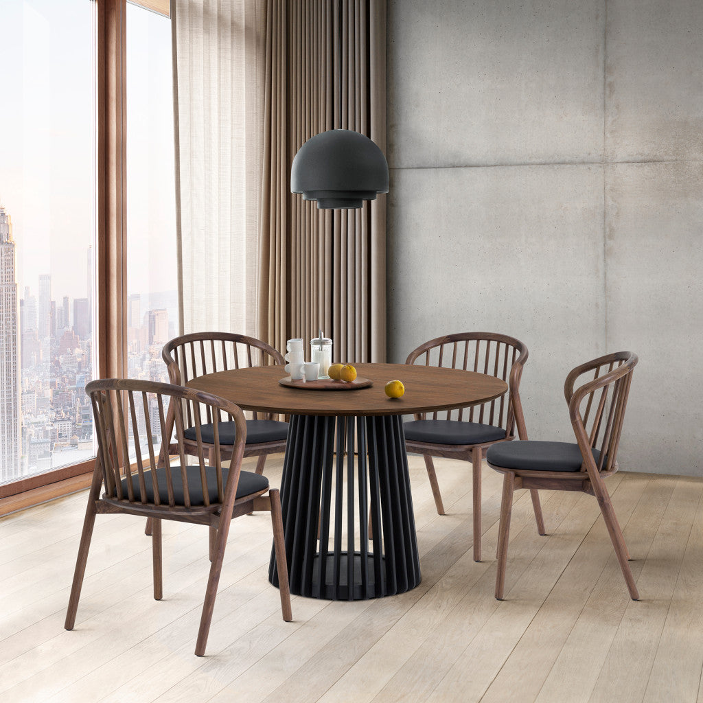 Five Piece Brown and Black Round Dining Set with Four Chairs