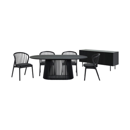 Six Piece Black Oval Dining Set with Four Chairs and Sideboard