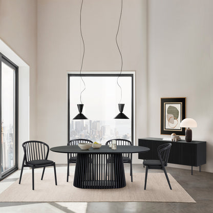 Six Piece Black Oval Dining Set with Four Chairs and Sideboard