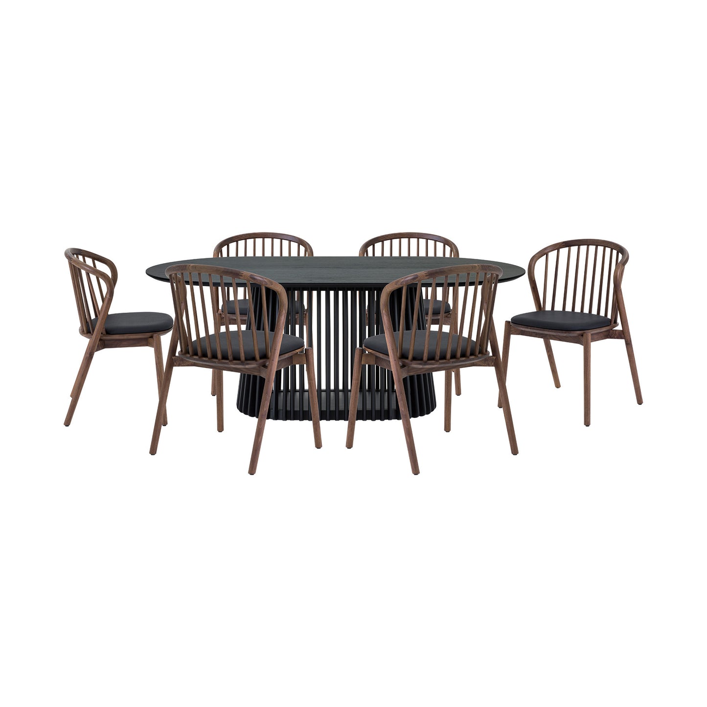 Seven Piece Black Oval Dining Set with Six Chairs