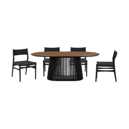 Five Piece Brown and Black Oval Dining Set with Four Chairs