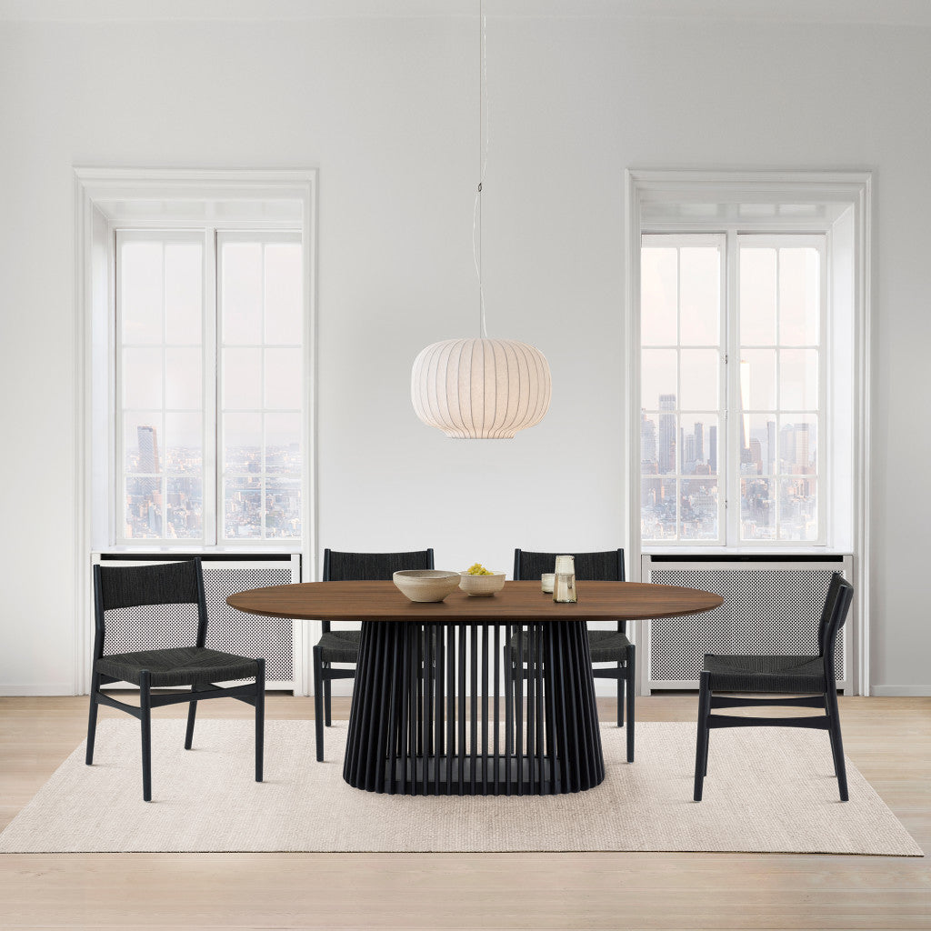 Five Piece Brown and Black Oval Dining Set with Four Chairs