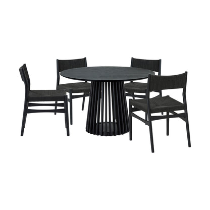 Five Piece Black Round Dining Set with Four Chairs