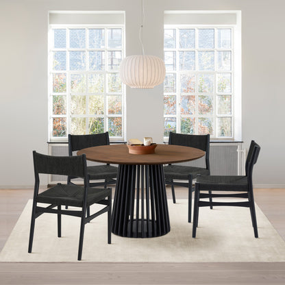 Five Piece Brown and Black Round Dining Set with Four Chairs