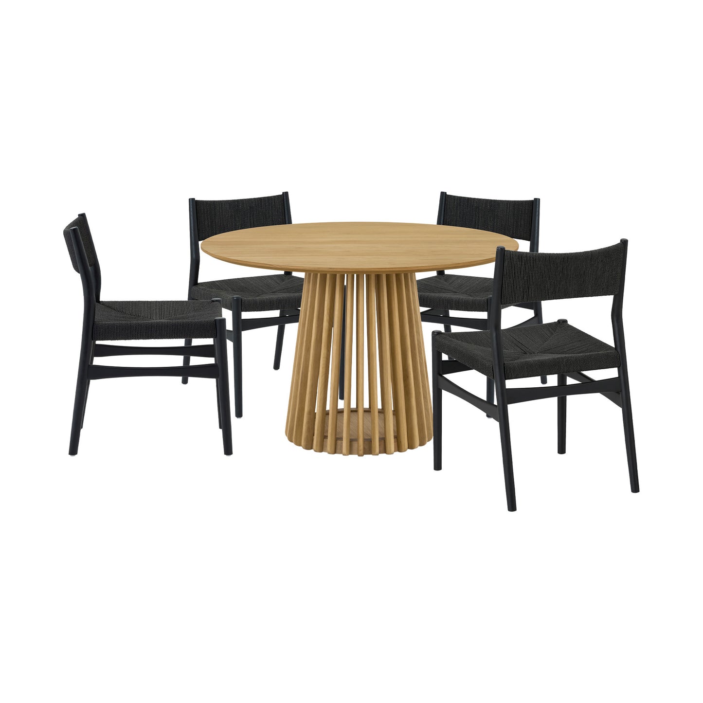 Five Piece Oak Round Dining Set with Four Chairs