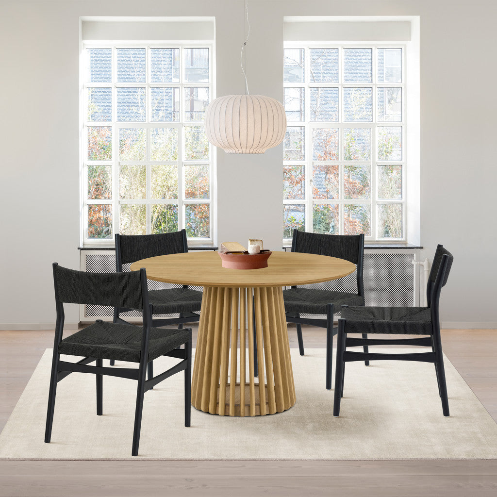 Five Piece Oak Round Dining Set with Four Chairs