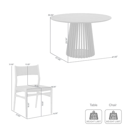 Five Piece Oak Round Dining Set with Four Chairs