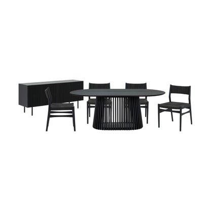 Six Piece Black Oval Dining Set with Four Chairs and Sideboard