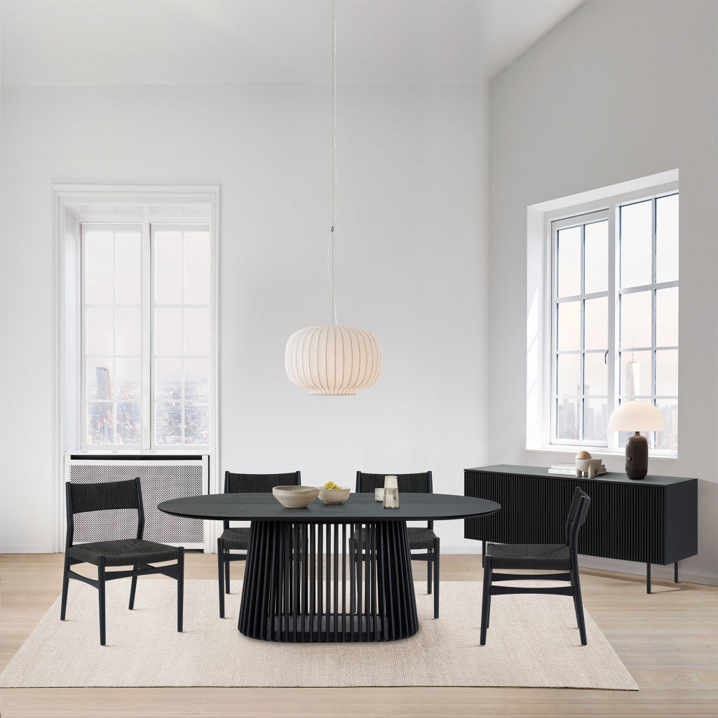 Six Piece Black Oval Dining Set with Four Chairs and Sideboard