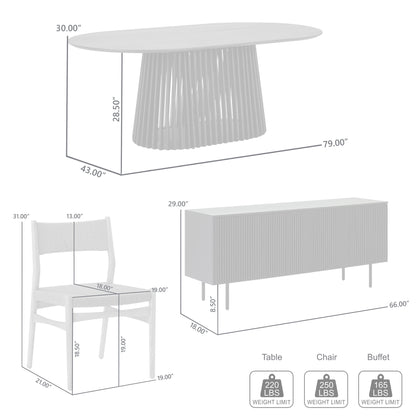 Six Piece Black Oval Dining Set with Four Chairs and Sideboard