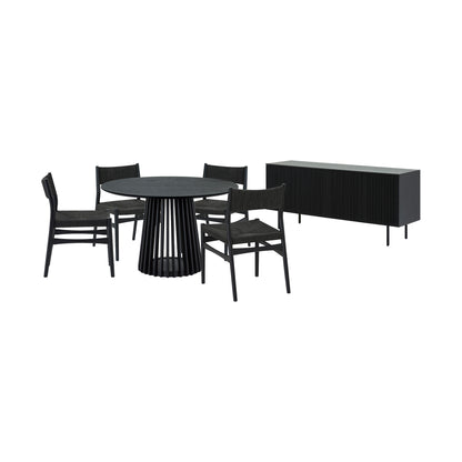 Six Piece Black Round Dining Set with Four Chairs and Sideboard