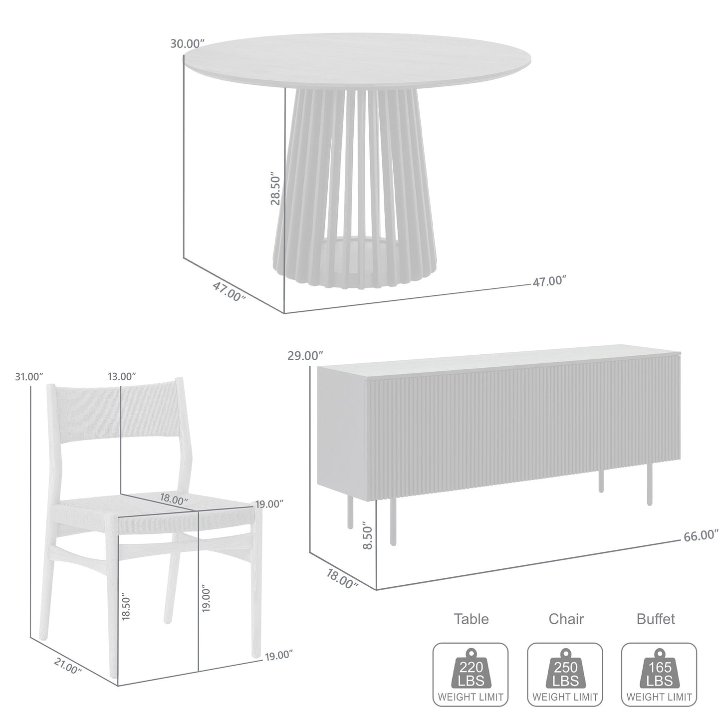 Six Piece Black Round Dining Set with Four Chairs and Sideboard