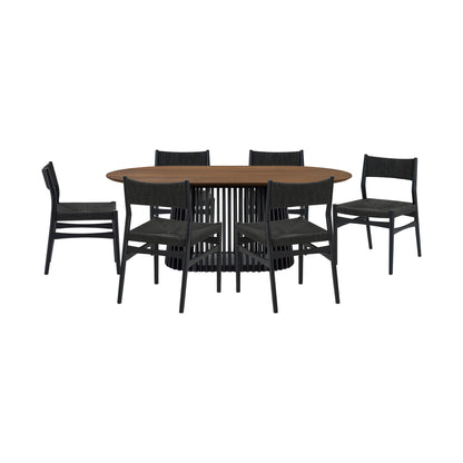 Seven Piece Brown and Black Oval Dining Set with Six Chairs