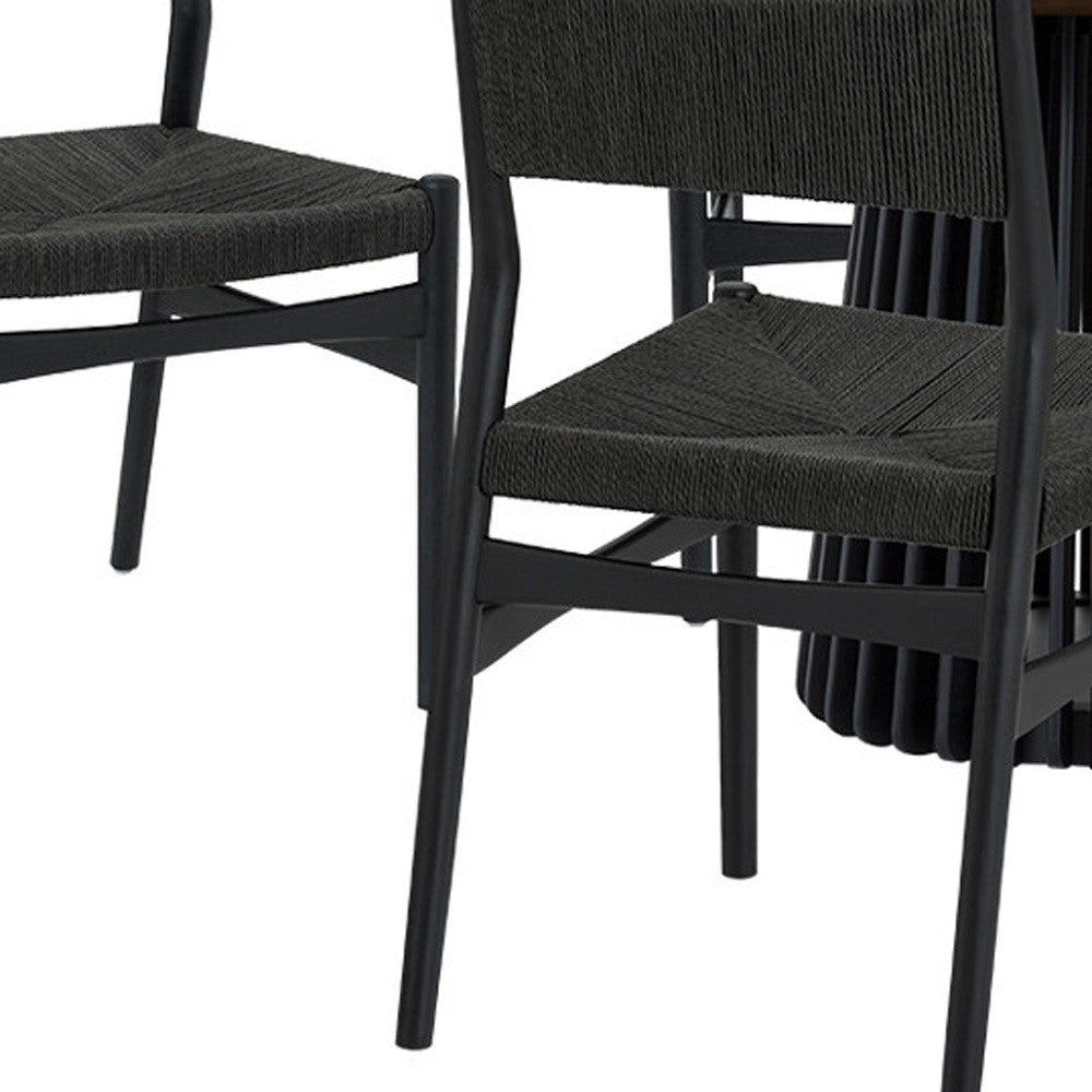 Seven Piece Brown and Black Oval Dining Set with Six Chairs