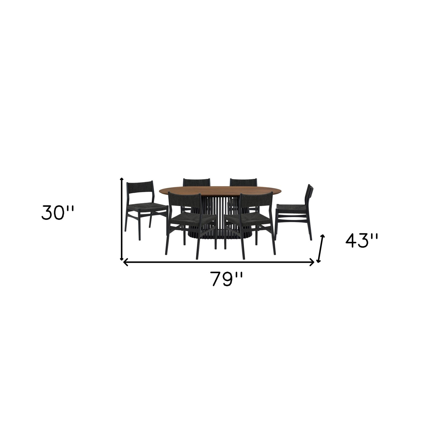 Seven Piece Brown and Black Oval Dining Set with Six Chairs