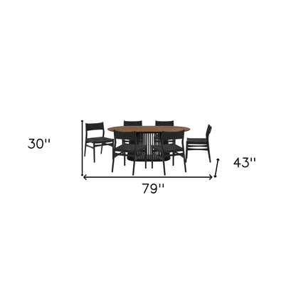 Seven Piece Brown and Black Oval Dining Set with Six Chairs