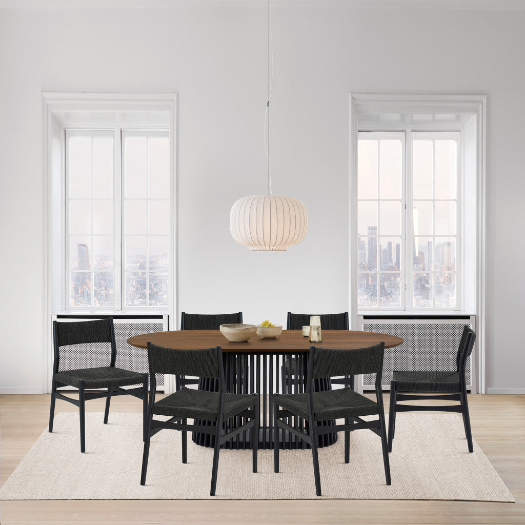 Seven Piece Brown and Black Oval Dining Set with Six Chairs