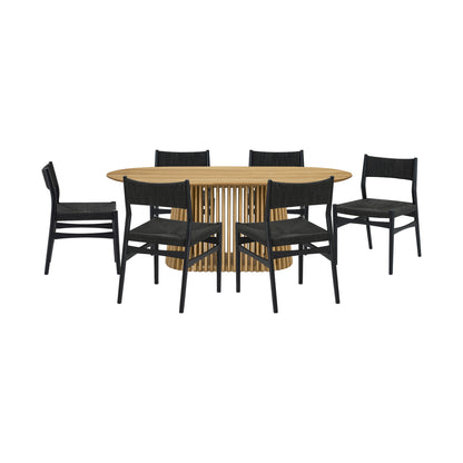 Seven Piece Oak Oval Dining Set with Six Chairs