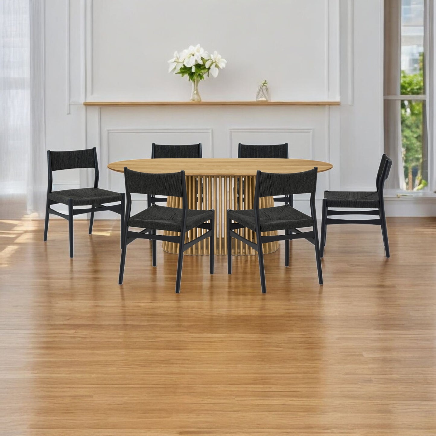 Seven Piece Oak Oval Dining Set with Six Chairs