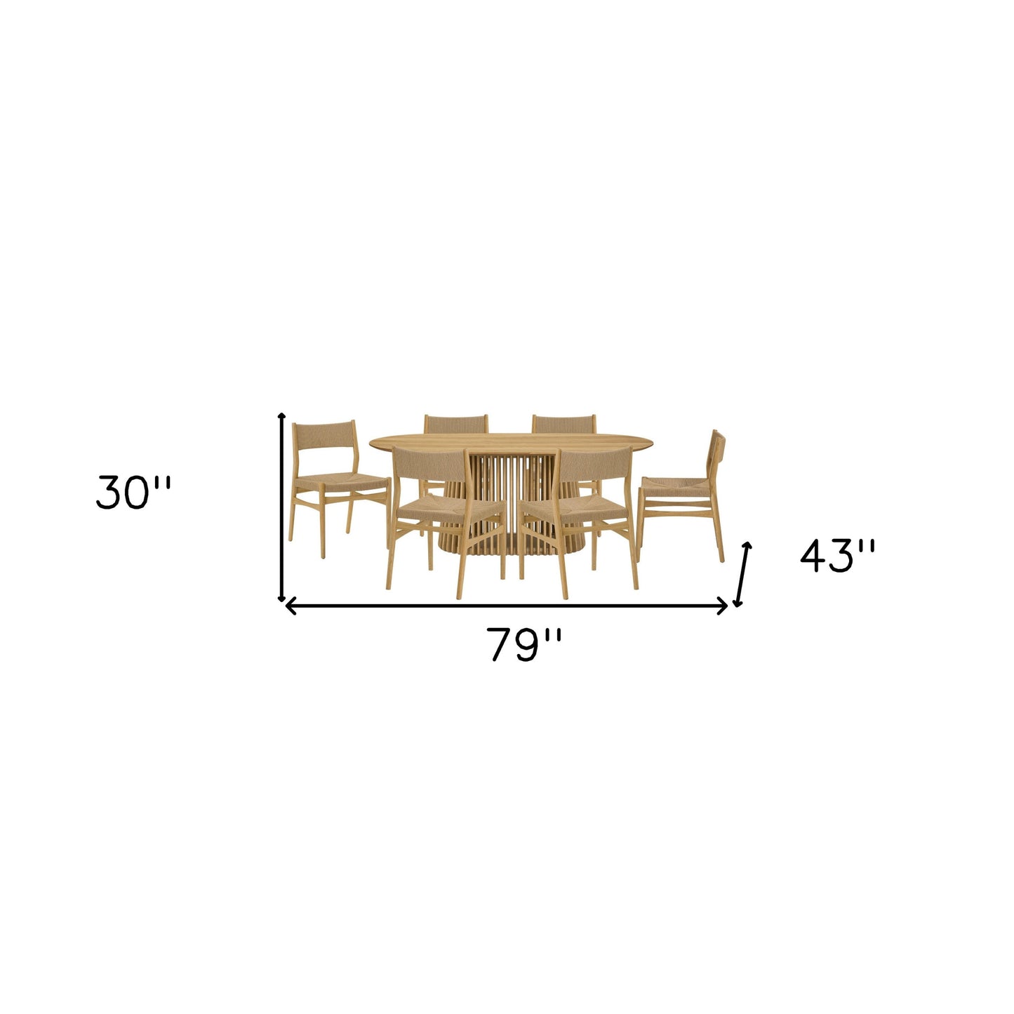 Seven Piece Oak Oval Dining Set with Six Chairs