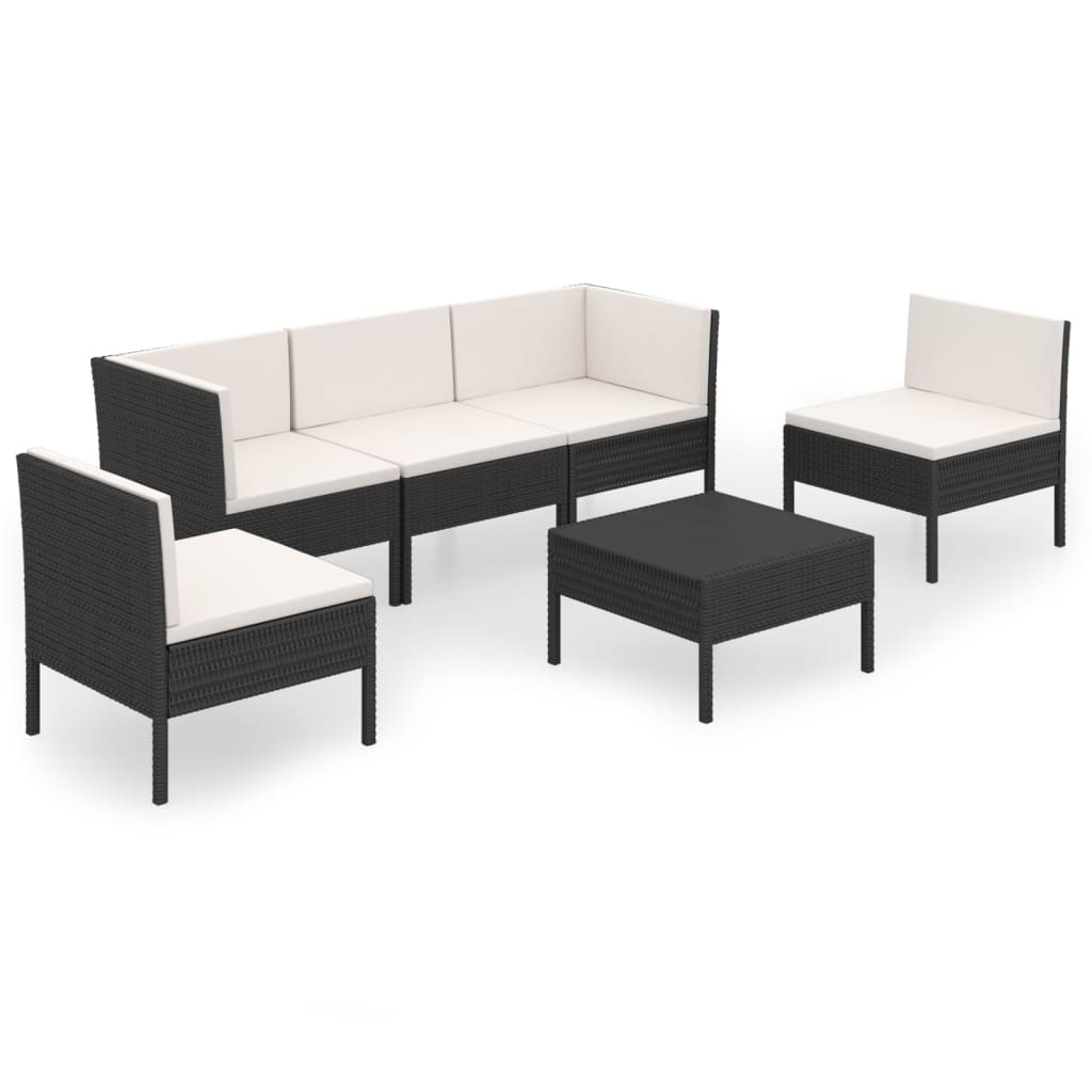 6 Piece Patio Lounge Set with Cushions Poly Rattan Black