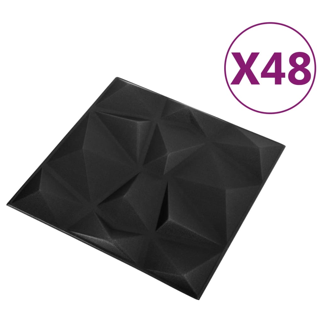 3D Wall Panels 48 pcs 19.7"x19.7" Diamond Black 129.2 ft��