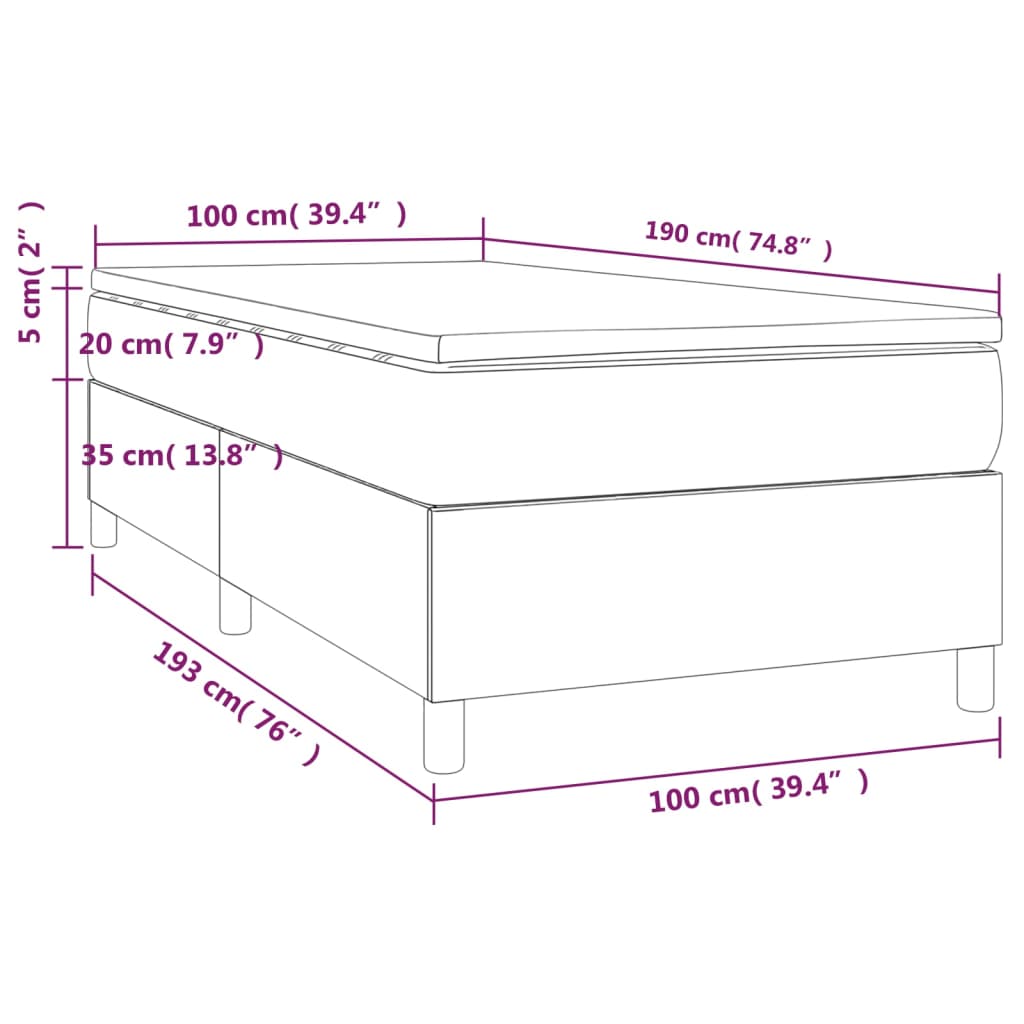 Box Spring Bed with Mattress Light Gray 39.4"x74.8" Twin Velvet