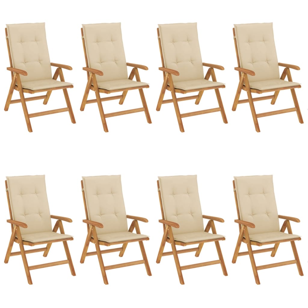 Reclining Patio Chairs with Cushions 8 pcs Solid Wood Teak