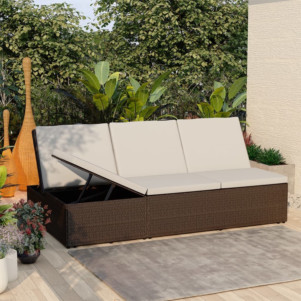 Convertible Sun Bed with Cushion Poly Rattan Gray