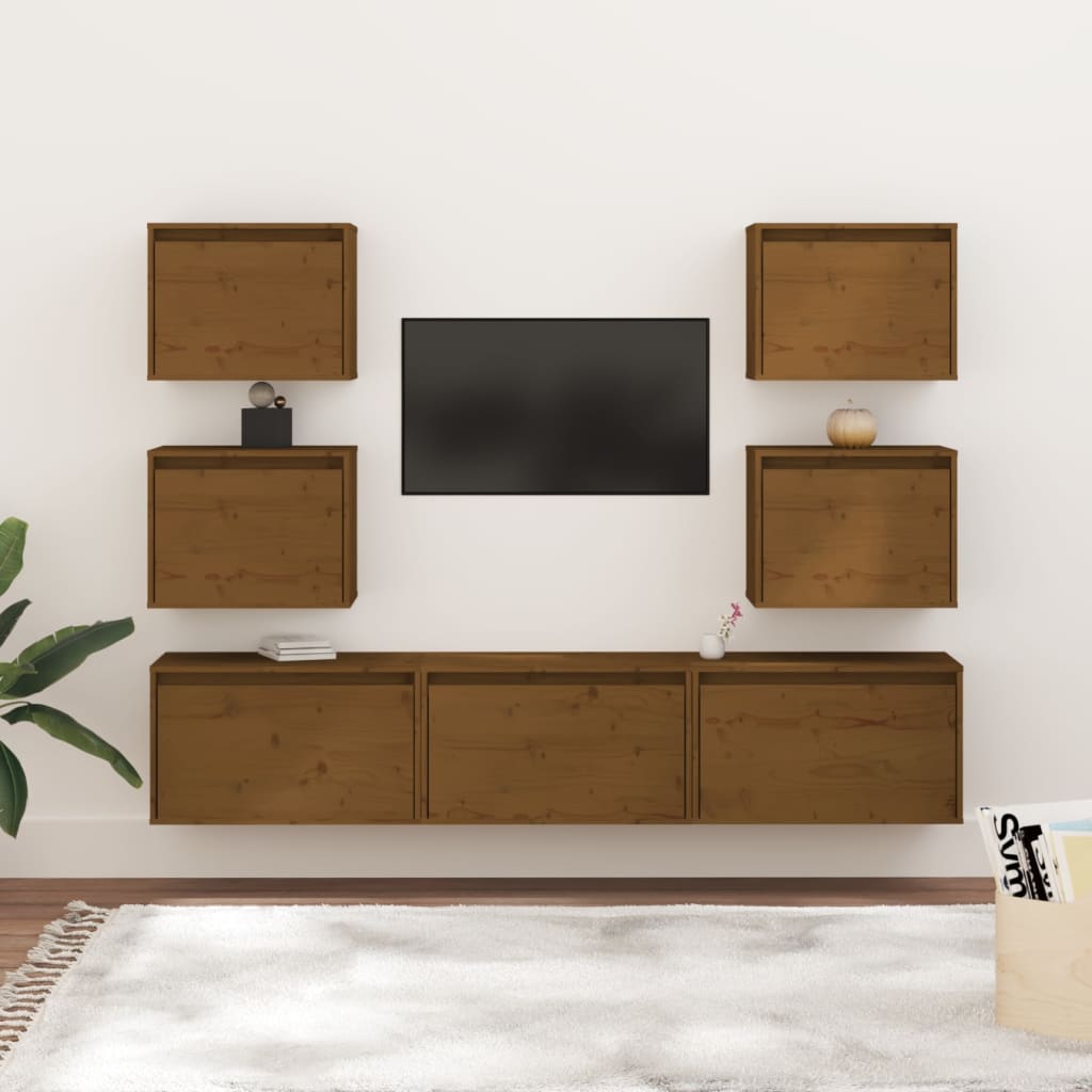 TV Stands 7 Pcs Solid Wood Pine