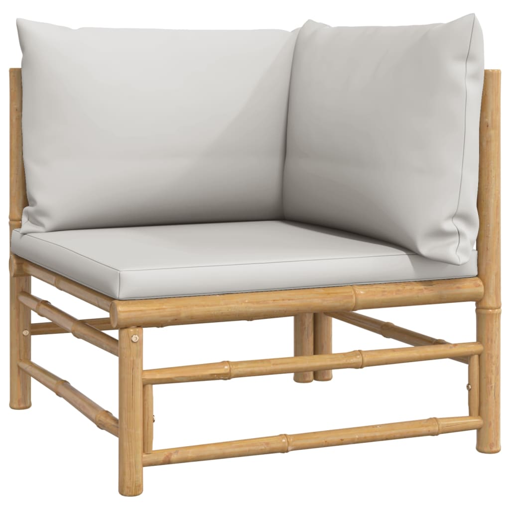 3 Piece Patio Lounge Set with Light Gray Cushions Bamboo