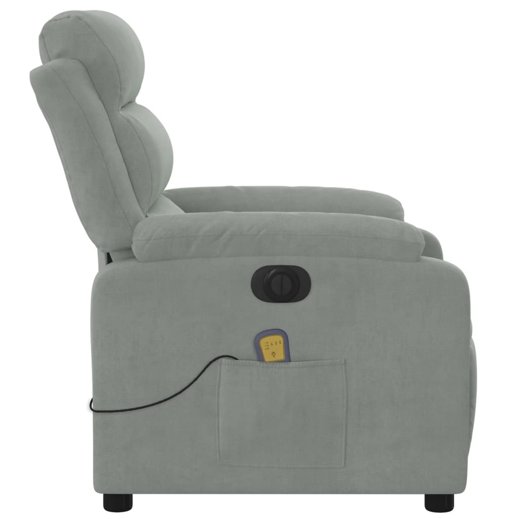 Electric Massage Recliner Chair Light Gray Velvet