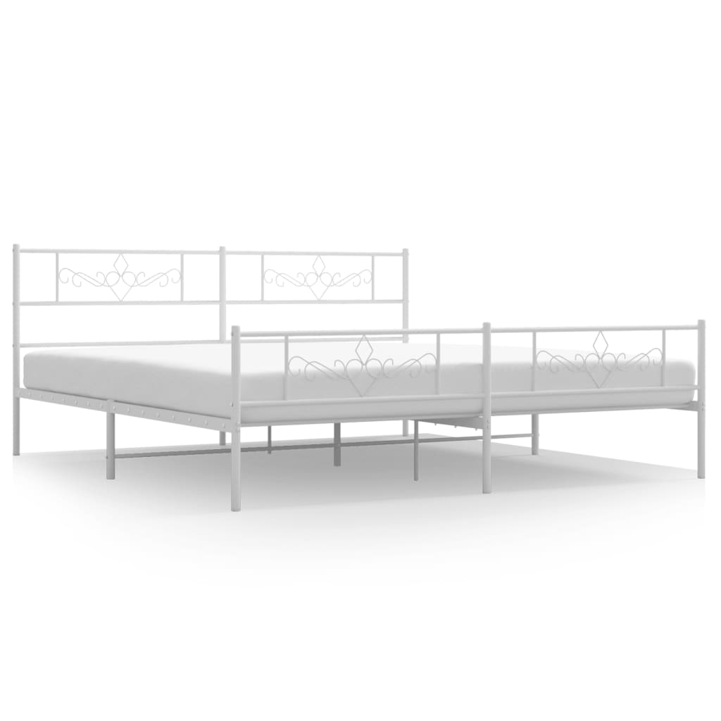 Metal Bed Frame without Mattress with Footboard White 72"x83.9"