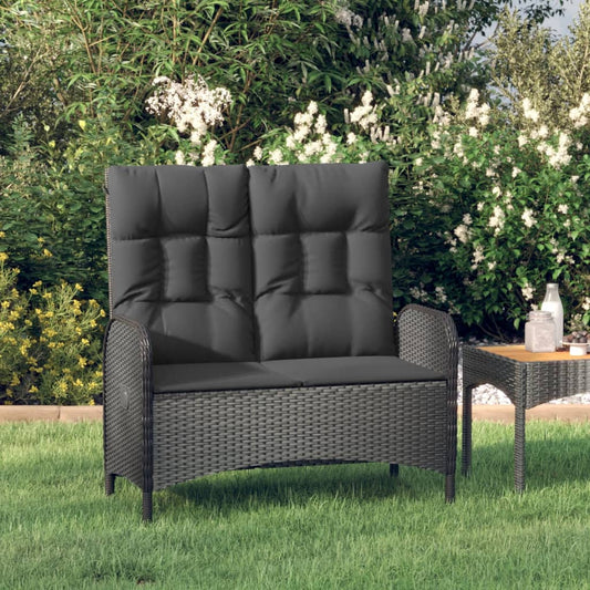 Reclining Patio Bench with Cushions 42.1" Poly Rattan Black