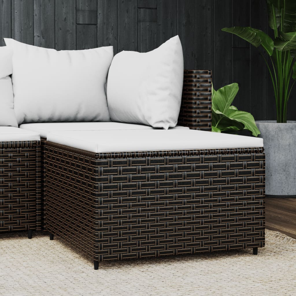 Patio Footrest with Cushion Gray Poly Rattan